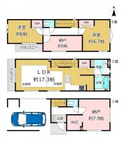GNスタイル ★３号棟
★谷町線「長原」駅まで徒歩５分の駅近新築戸建２ＳＬＤＫ！
★寒い冬の味方！ＬＤ部分には床暖房の設備あり♪
